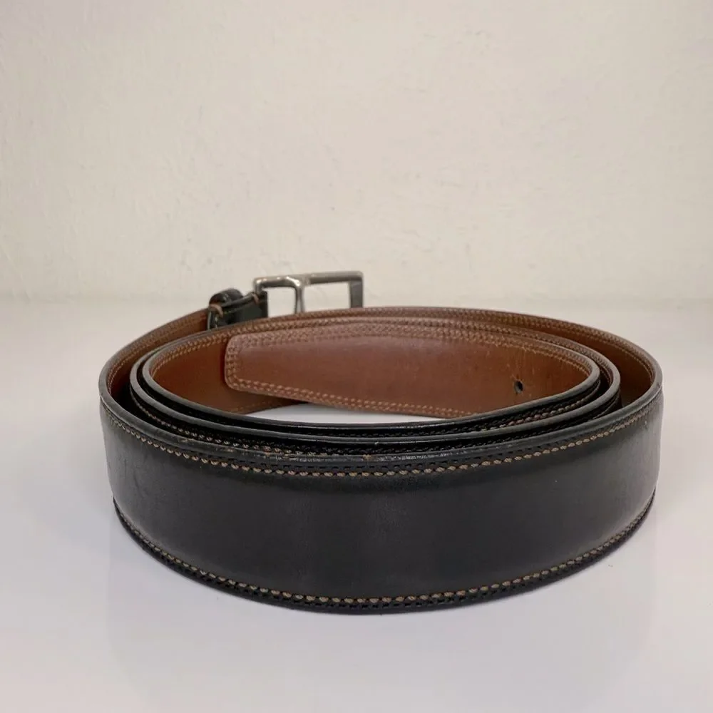 Coach Men’s Black Leather Belt, Solid Brass Silver Buckle, Calfskin Sz 42